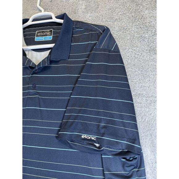 Etonic Polo Shirt Mens 2XL Performance Golf Tennis Short Sleeve Blue Striped EUC - Picture 6 of 8